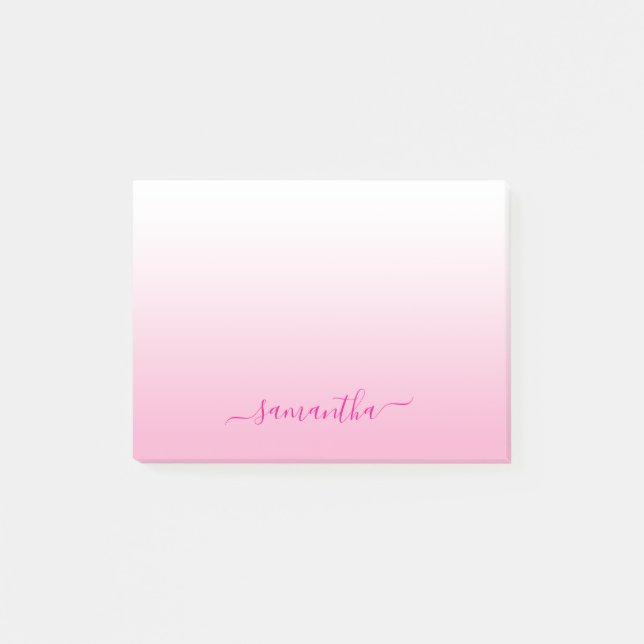 Light Pink Ombre Elegant Script Signature Name Post-it Notes (Front)