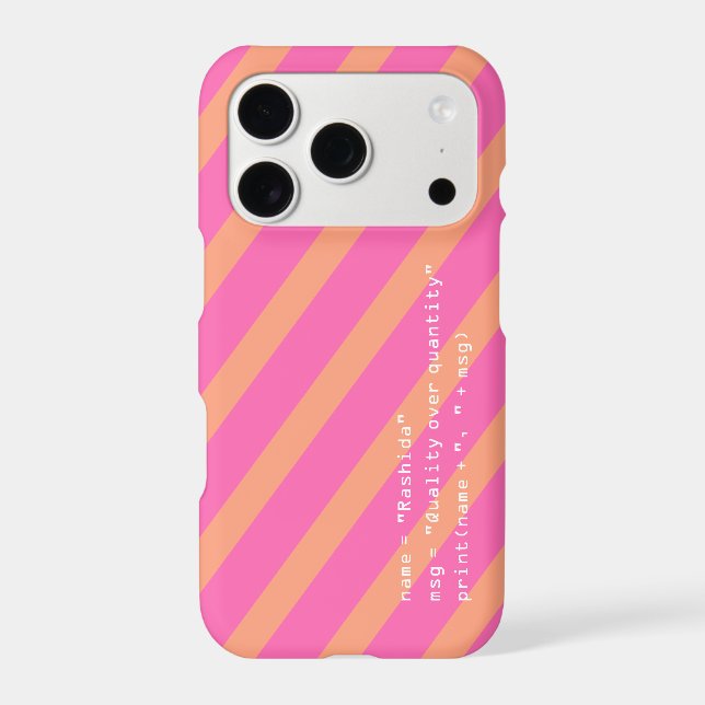 Light Pink Orange White Message in Python Code  Iphone Case (Back)