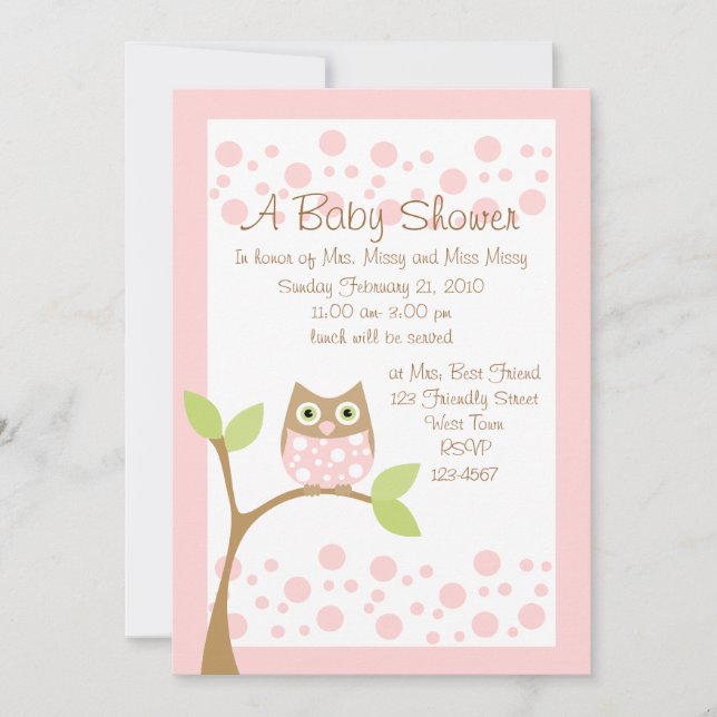 Light Pink Owl Baby Shower Invitation (Front)
