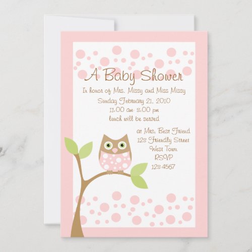 Light Pink Owl Baby Shower Invitation