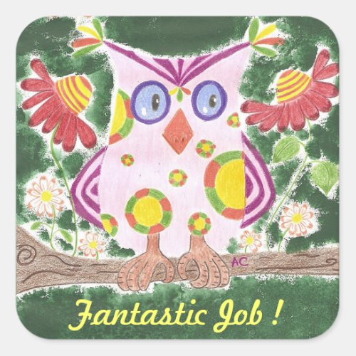 Light pink owl green reward stickers