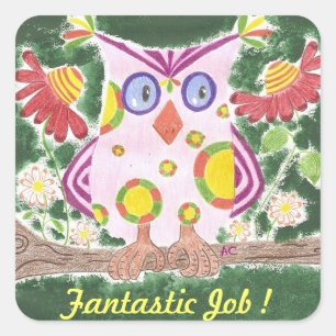 Light pink owl green reward stickers