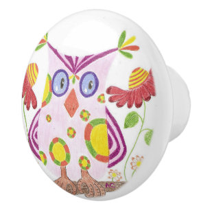 Light pink owl nursery room ceramic knob
