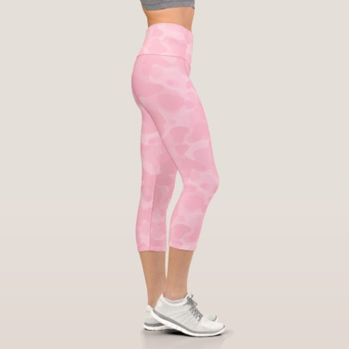 Light Pink Pastel Classic Camo Camouflage Pattern Capri Leggings