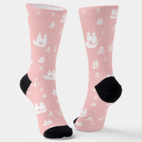 Light Pink Pattern Ship Anchor Pirate Socks
