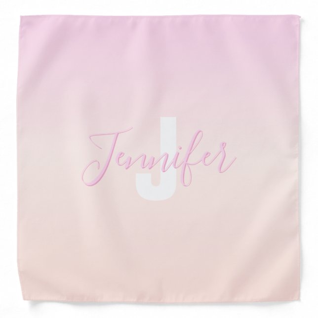 Light Pink & Peach Gradient Ombre Name & Monogram  Bandana (Front)