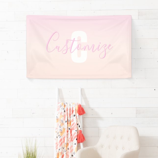 Light Pink & Peach Gradient Ombre Name & Monogram  Banner (Insitu)