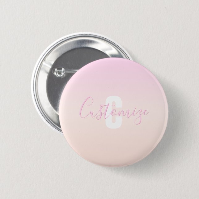 Light Pink & Peach Gradient Ombre Name & Monogram  Button (Front & Back)