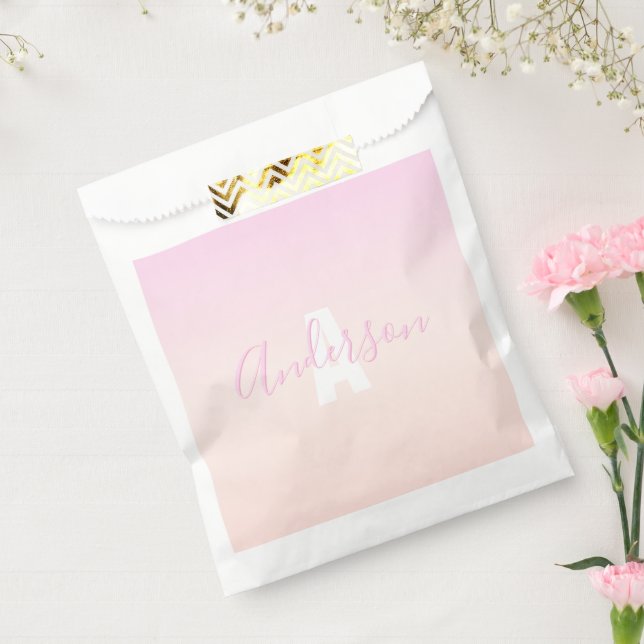 Light Pink & Peach Gradient Ombre Name & Monogram  Favor Bag (Sealed)