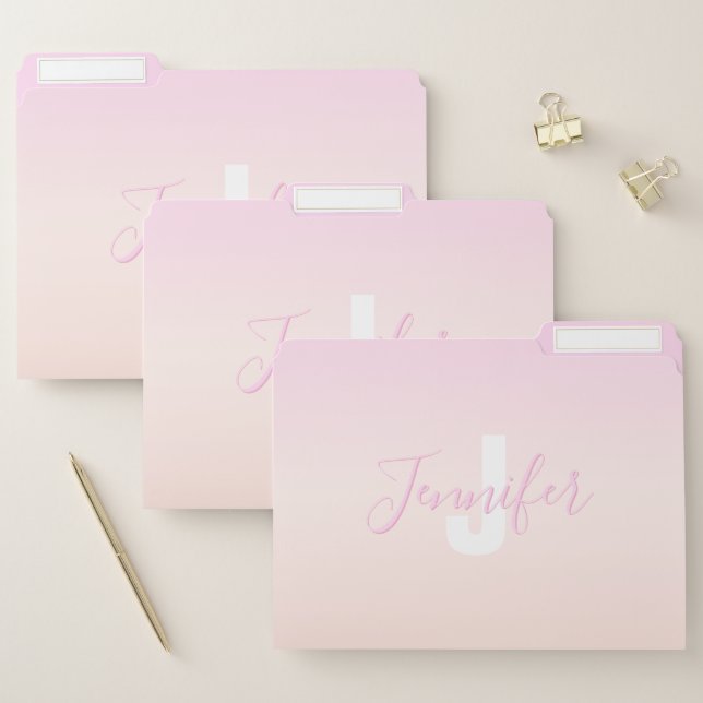 Light Pink & Peach Gradient Ombre Name & Monogram  File Folder (Set)