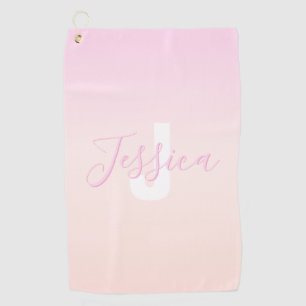 Light Pink & Peach Gradient Ombre Name & Monogram Golf Towel