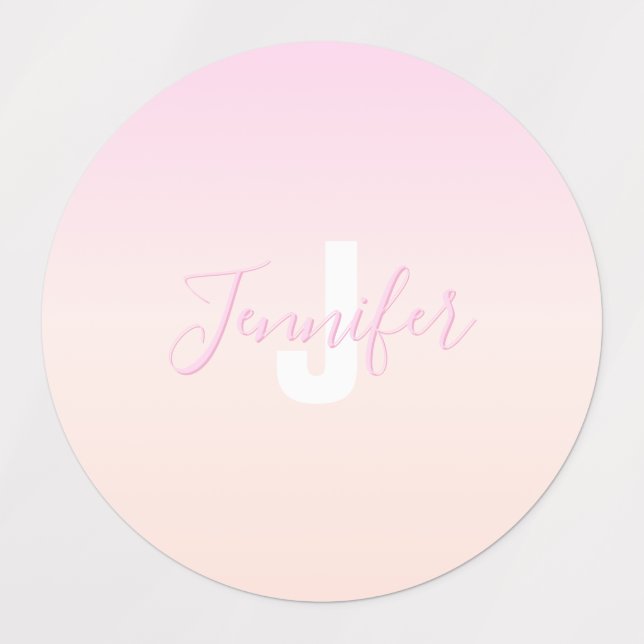 Light Pink & Peach Gradient Ombre Name & Monogram  Labels (Design 1)