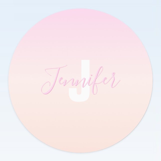 Light Pink & Peach Gradient Ombre Name & Monogram  Labels (Creator Uploaded)