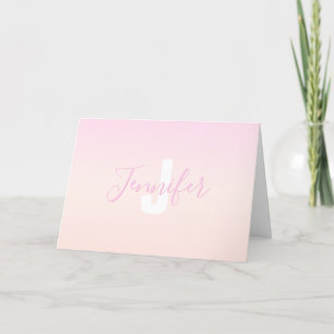 Light Pink & Peach Gradient Ombre Name & Monogram Letterpress Thank You Card