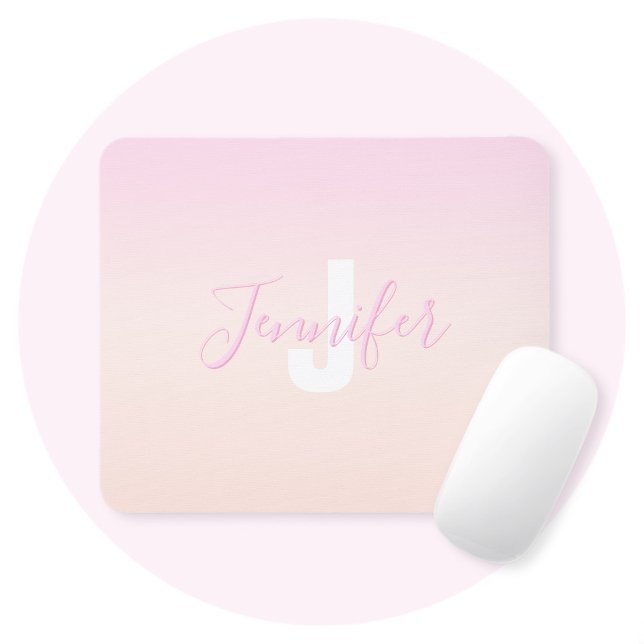 Light Pink & Peach Gradient Ombre Name & Monogram  Mouse Pad (Creator Uploaded)