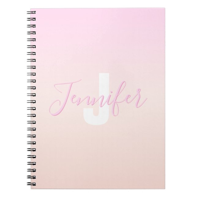 Light Pink & Peach Gradient Ombre Name & Monogram  Notebook (Front)