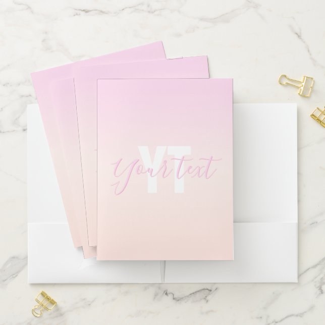 Light Pink & Peach Gradient Ombre Name & Monogram  Pocket Folder (In Situ)
