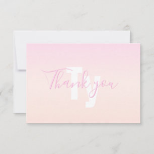 Light Pink & Peach Gradient Ombre Name & Monogram Thank You Card