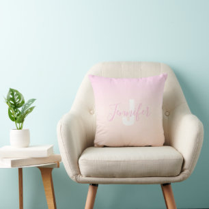 Light Pink & Peach Gradient Ombre Name & Monogram Throw Pillow