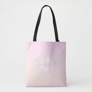 Light Pink & Peach Gradient Ombre Name & Monogram Tote Bag