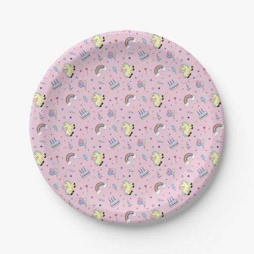 light pink pegasus party paper plates