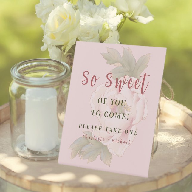 Light Pink Peony Floral Wedding Favor Table Sign (Creator Uploaded)