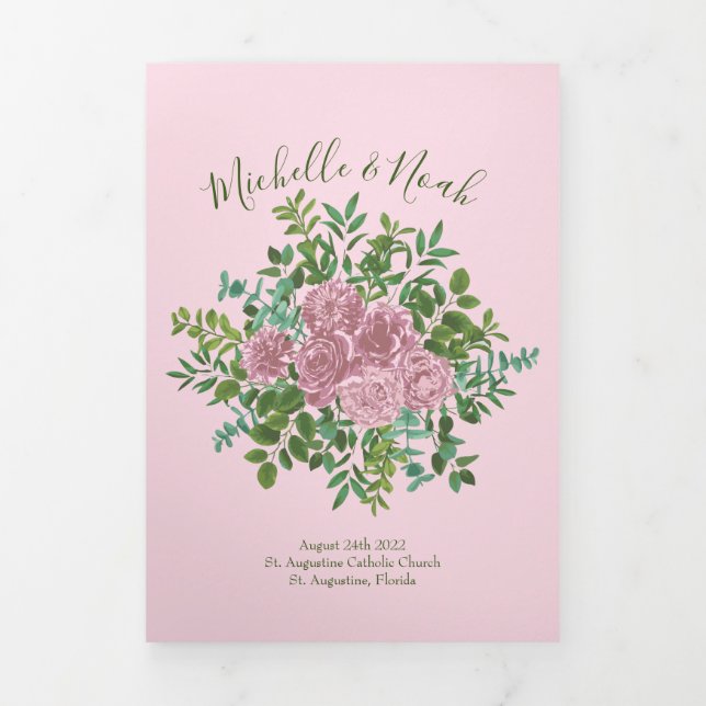 Light Pink Peony & Rose Floral Wedding Programs (Cover)