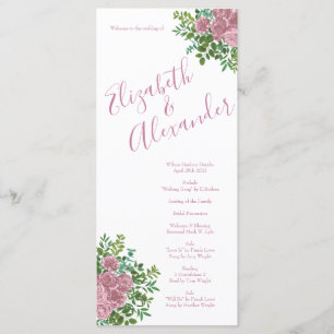 Light Pink Peony & Rose Floral Wedding Programs