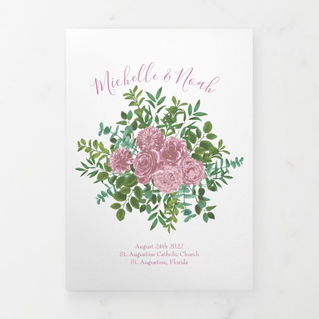 Light Pink Peony & Rose Floral Wedding Programs (Cover)