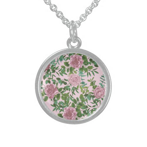 Light Pink Peony  Rose Floral Wedding Sterling Silver Necklace