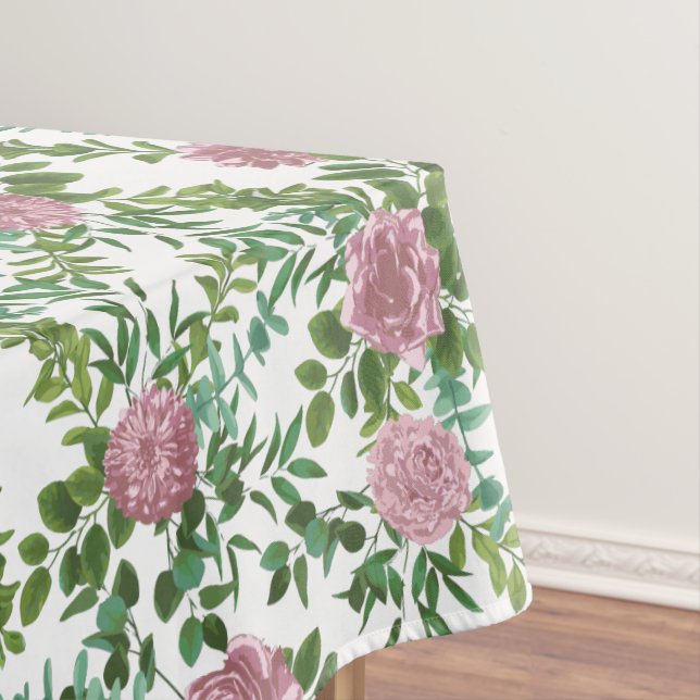 Light Pink Peony & Rose Floral Wedding Tablecloth (In Situ)