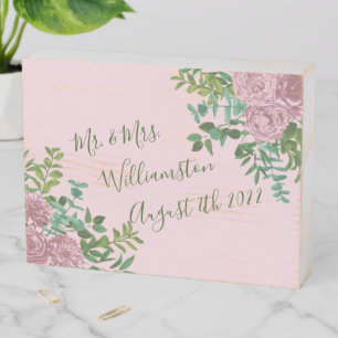Light Pink Peony & Rose Floral Wedding Wooden Box Sign