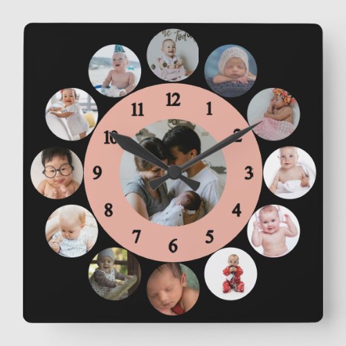Light pink Personalized Child moment photo Square Wall Clock