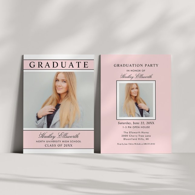 Light Pink Photo Graduation Party Modern Invitation (Creator Uploaded)