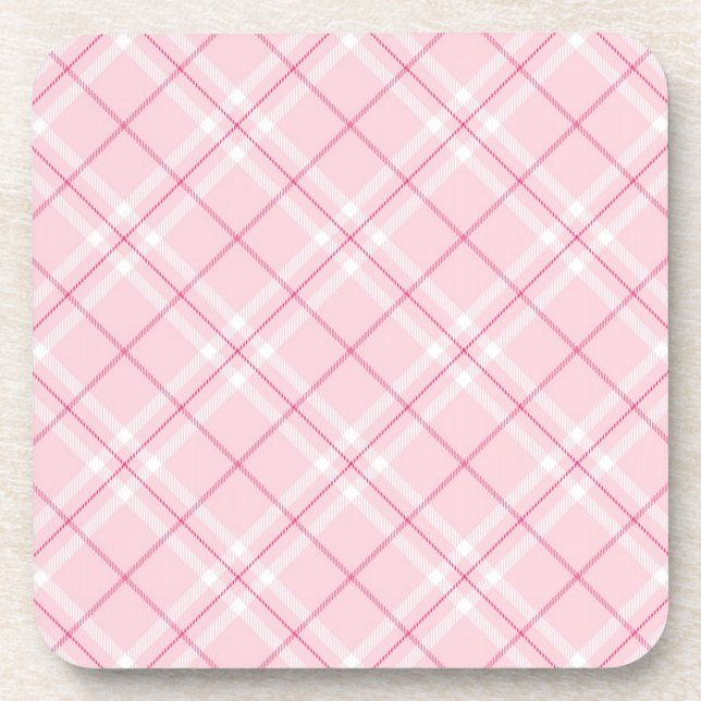 Light Pink Plaid Beverage Coaster (Front)