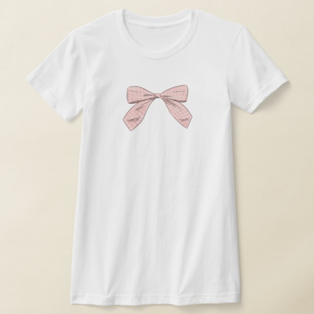 Light Pink Plaid Bow Elegant Baby Shower Mom T-Shirt (Laydown)