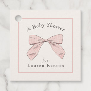 Light Pink Plaid Bow Elegant Girl Baby Shower Favor Tags