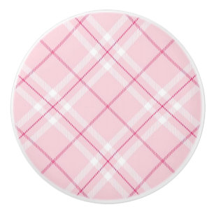 Light Pink Plaid Ceramic Knob
