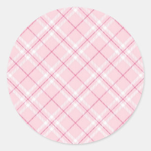 Light Pink Plaid Classic Round Sticker