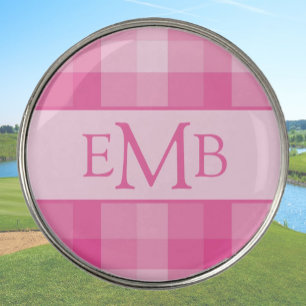 Light Pink Plaid Custom Monogram Initials Ladies Golf Ball Marker