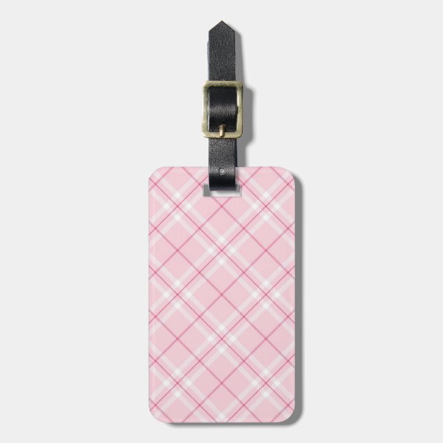 Light Pink Plaid Luggage Tag (Front Vertical)
