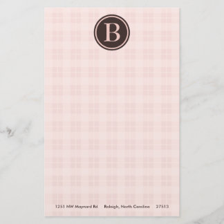 Light Pink Plaid Monogram Stationary Stationery
