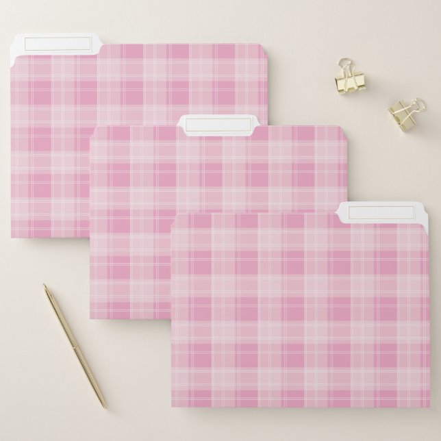 Light Pink Plaid Pattern File Folder (Set)