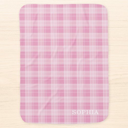 Light Pink Plaid Pattern Personalized Girl Baby Blanket