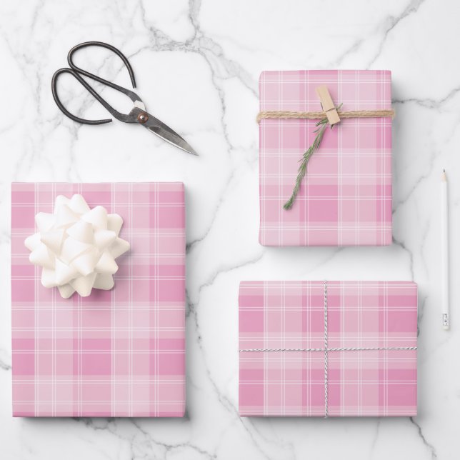 Light Pink Plaid Pattern Wrapping Paper Sheets (Front)