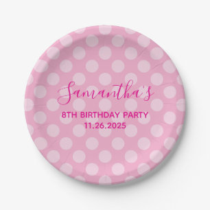 Light Pink Polka Dot 8th Birthday Paper Plates