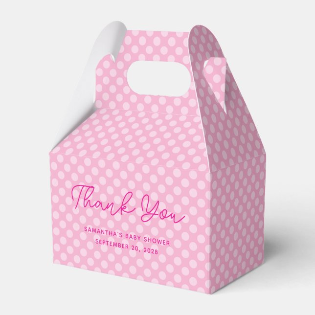 Light Pink Polka Dot Baby Shower Thank You Favor Boxes (Front Side)