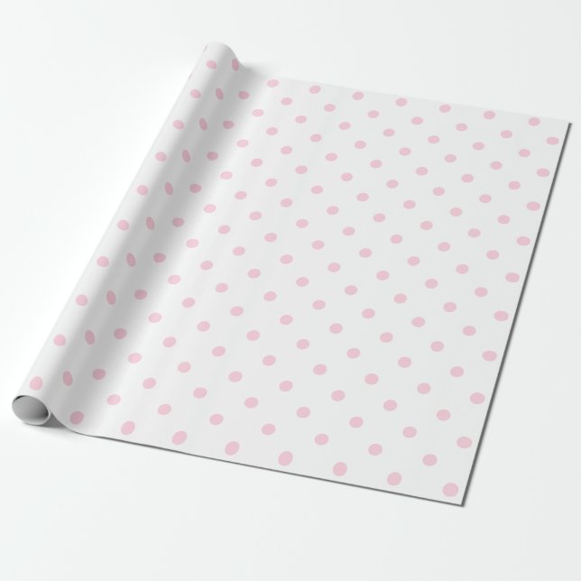 Light Pink Polka Dot on White Large Space Wrapping Paper (Unrolled)