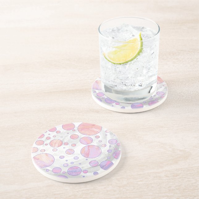 Light Pink Polka Dot Pattern Sandstone Coaster (Side)
