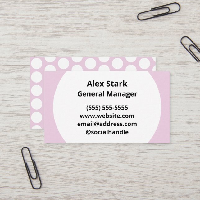 Light Pink Polka Dotted Business Cards (Front/Back In Situ)